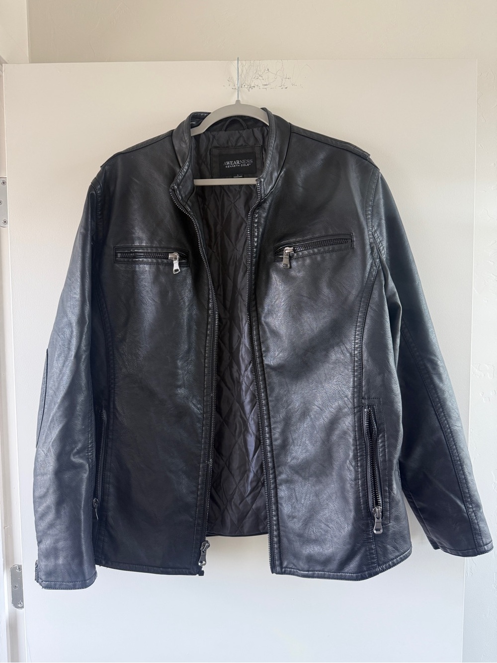 Kenneth Cole Men's Faux Leather Bomber Jacket - Black
